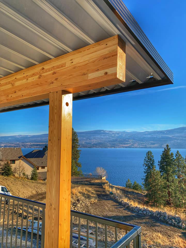 close up of wood connected to patio cover top