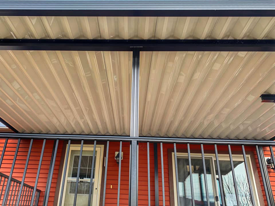 underside of patio cover on red trailer