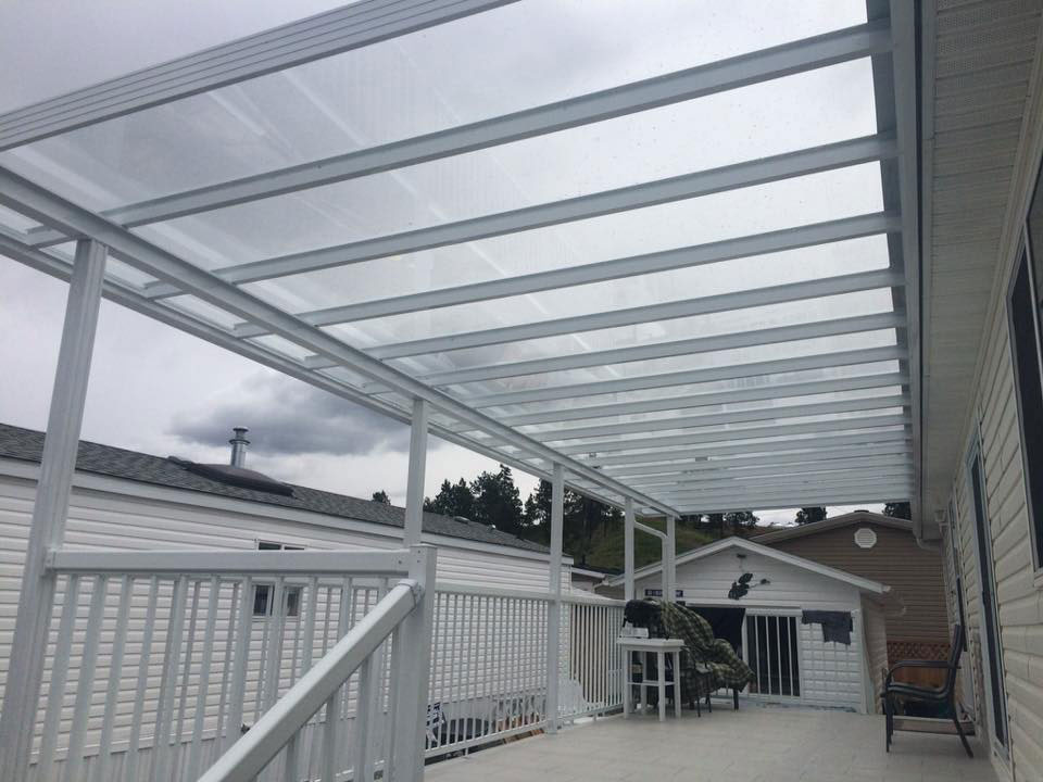 underside view of frosted glass panels in roof of patio cover